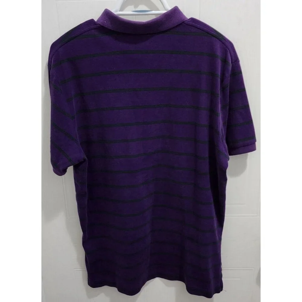 POLO Ralph Lauren Purple Striped Polo Shirt Size M 100% Cotton Green‎ Pony